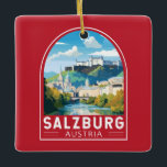 Salzburg Austria Travel Art Vintage Ceramic Ornament<br><div class="desc">Salzburg retro vector travel design. Salzburg is an Austrian city on the border of Germany, with views of the Eastern Alps. The city is divided by the Salzach River, with mediaeval and baroque buildings of the pedestrian Altstadt (Old City) on its left bank, facing the 19th-century Neustadt (New City) on...</div>