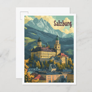 Salzburg Austria Vintage Art Travel Illustration Postcard