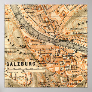 Salzburg, Austria Vintage Map Poster