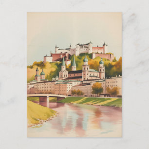 Salzburg Austria Watercolor Painting Postcard