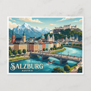 Salzburg Riverfront Austria Postcard