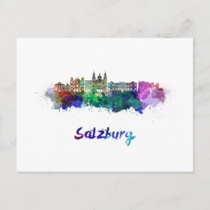 Salzburg skyline in watercolor postcard