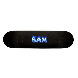 Sam skateboard blue fire and flames design.