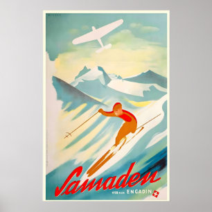 Samaden Suisse Switzerland Swiss Alps Vintage Poster
