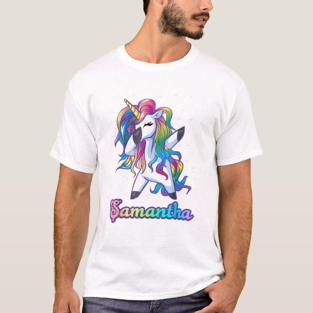 SAMANTHA Name Personalized Custom Rainbow Unicorn  T-Shirt (Front)