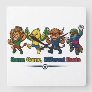 Same Game Different Roots Soccer Mascots World Square Wall Clock