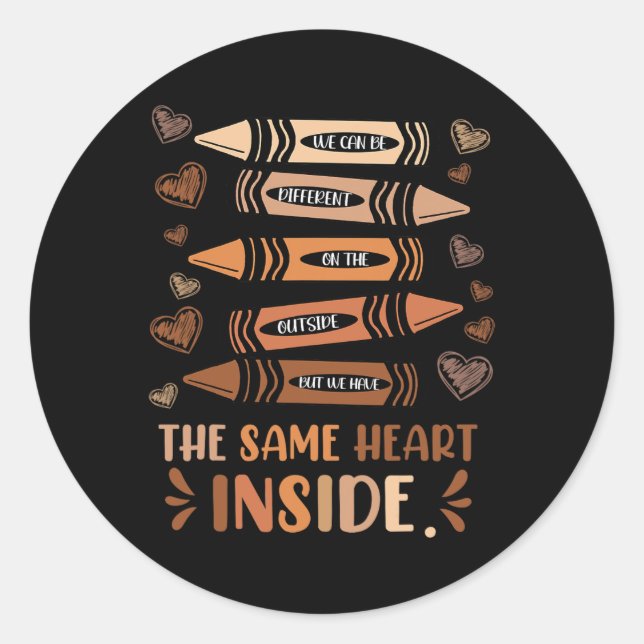 Same Heart Inside Black History Education Melanin  Classic Round Sticker (Front)
