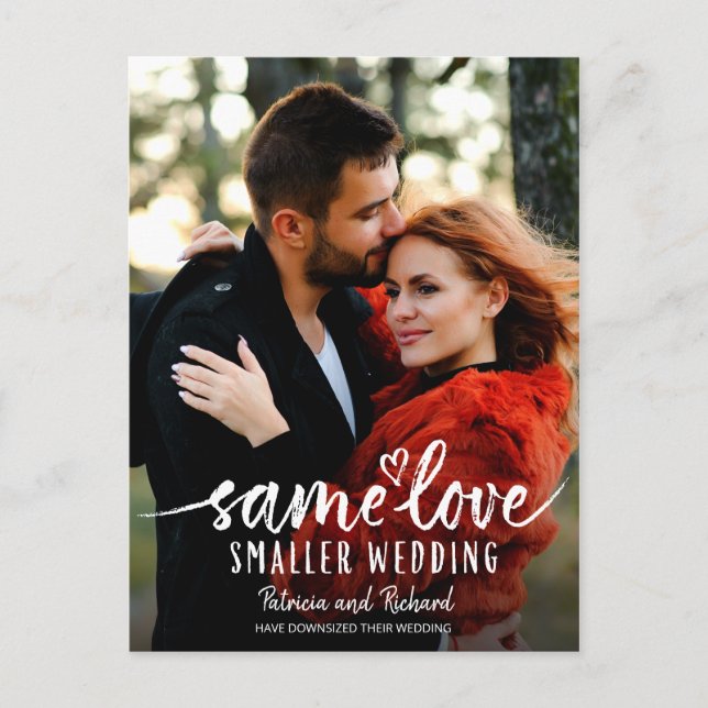 Same Love Cute Heart Downsize Wedding Photo  Postcard (Front)