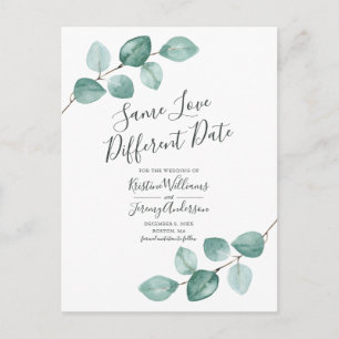 Same Love Different Date Eucalyptus Black Photo Announcement Postcard