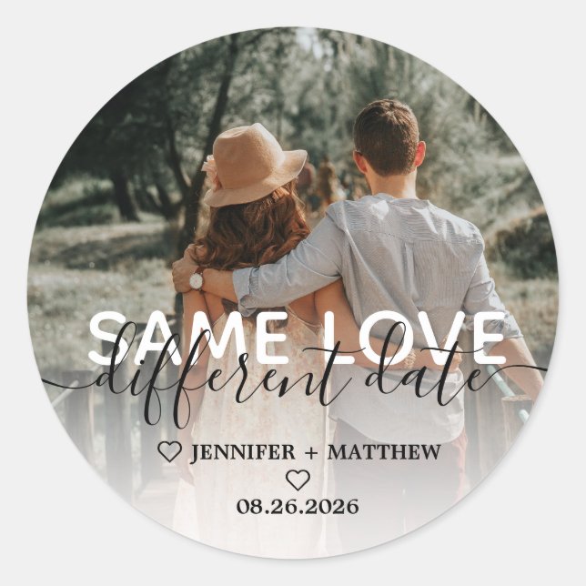 Same Love Different Date Wedding Classic Round Sticker (Front)