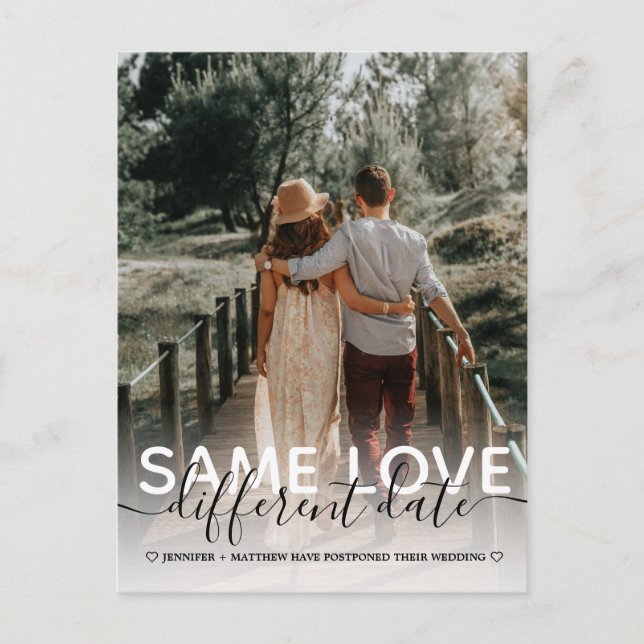 Same Love Different Date Wedding Typography Photo Announcement Postcard (Front)