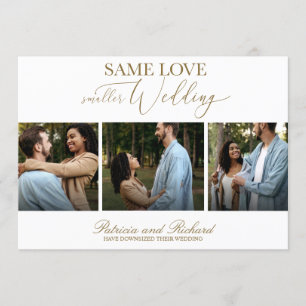 Same Love Downsize Wedding 3 Photo Simple Elegant Invitation