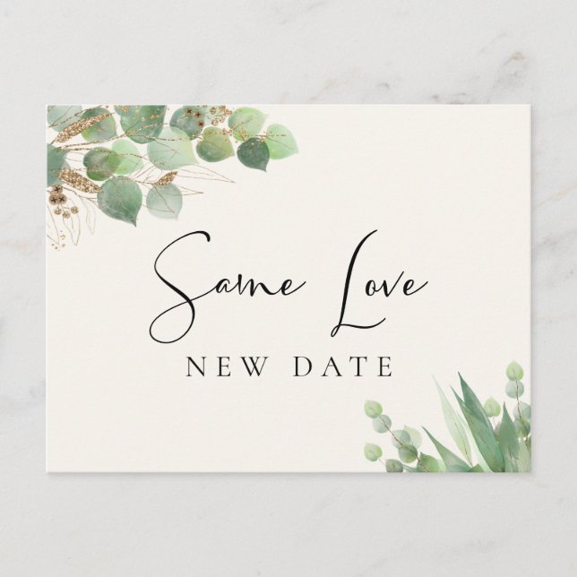 Same Love New Date Eucalyptus Cream Wedding Announcement Postcard (Front)