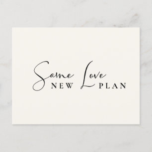 Same Love New Plan Cream Wedding Postponement Announcement Postcard