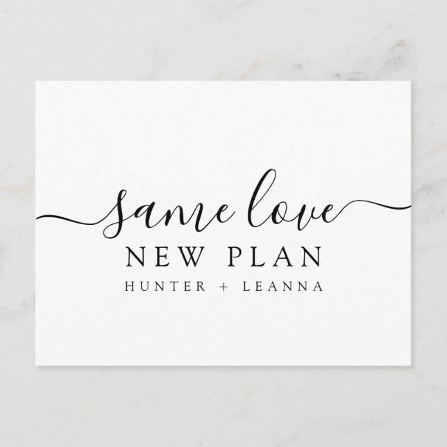 Same Love New Plan Wedding Change the Date Postcard (Front)