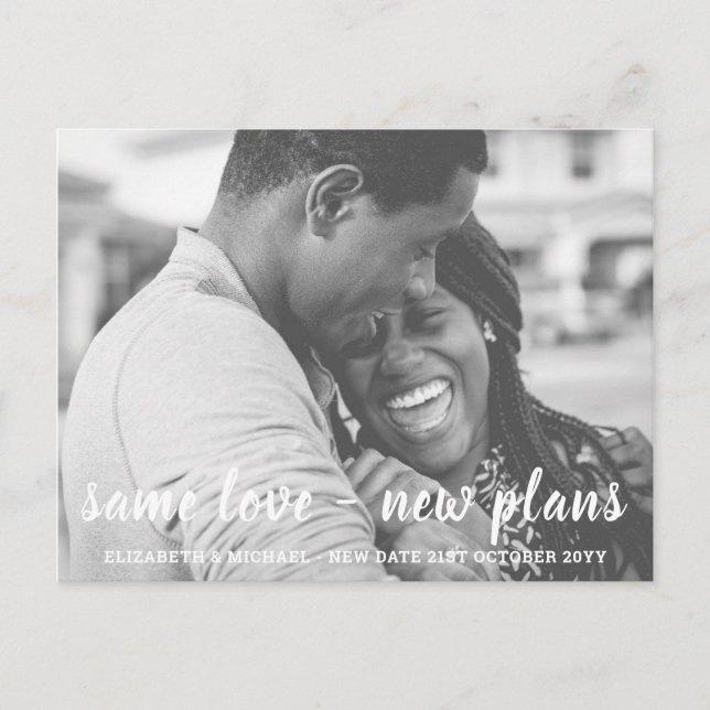 Same Love New Plans Letter BUDGET Photo Wedding Postcard (Front)