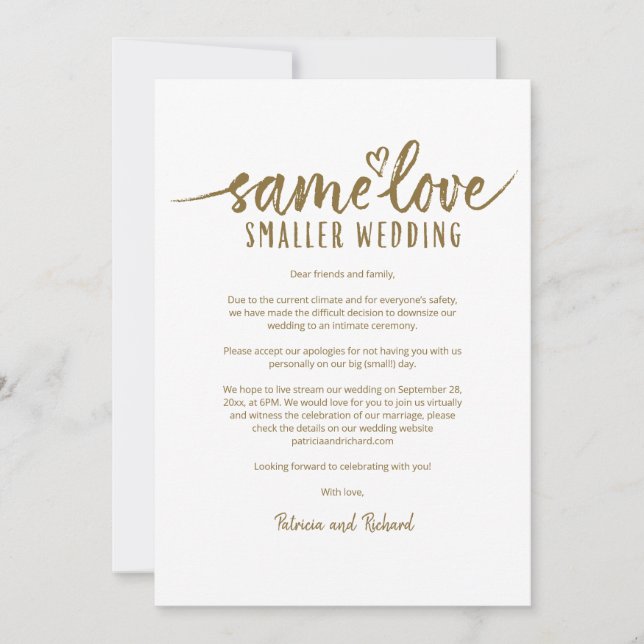 Same Love Smaller Wedding Downsize Wedding Invitat Invitation (Front)