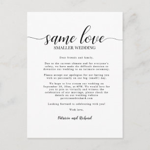 Same Love Smaller Wedding Downsize Wedding Postcard