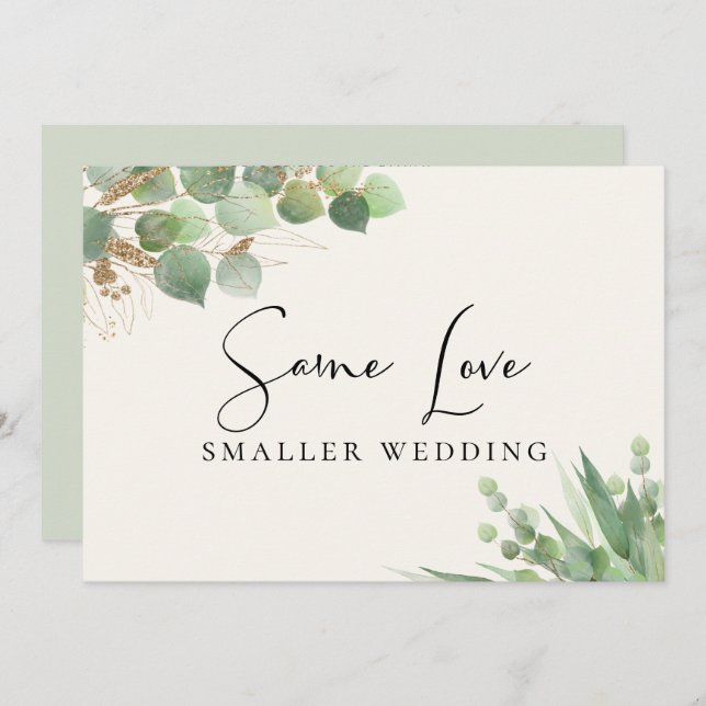 Same Love Smaller Wedding Eucalyptus Announcement (Front/Back)