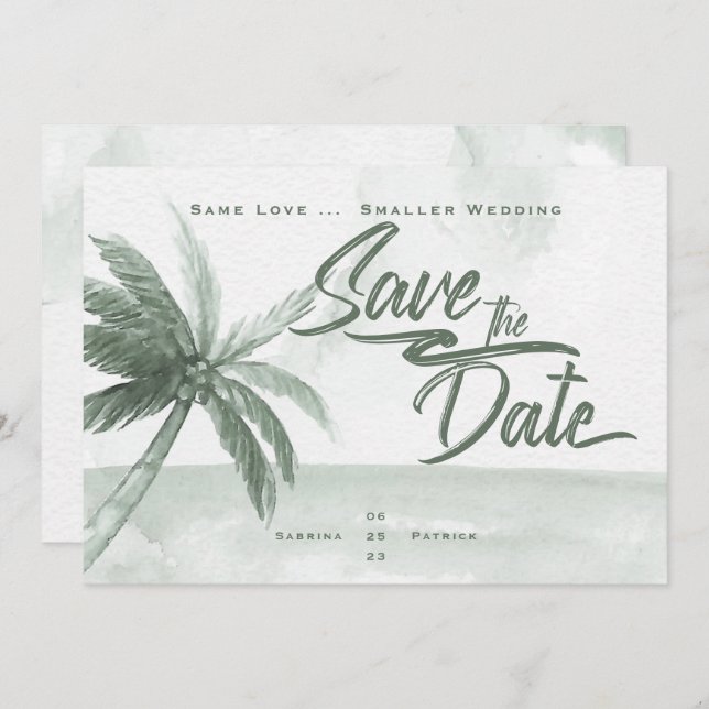 Same Love Smaller Wedding Monochromatic Sage Beach Invitation (Front/Back)
