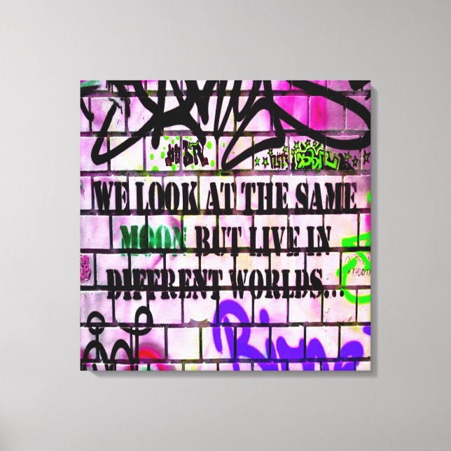 Same Moon Different Worlds Colourful Graffiti Canvas Print (Front)