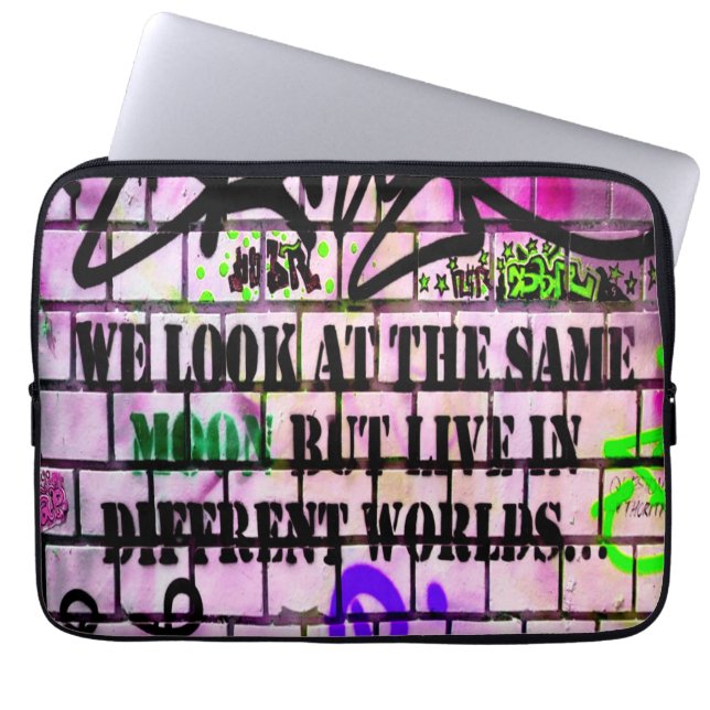 Same Moon Different Worlds Colourful Graffiti Laptop Sleeve (Front)