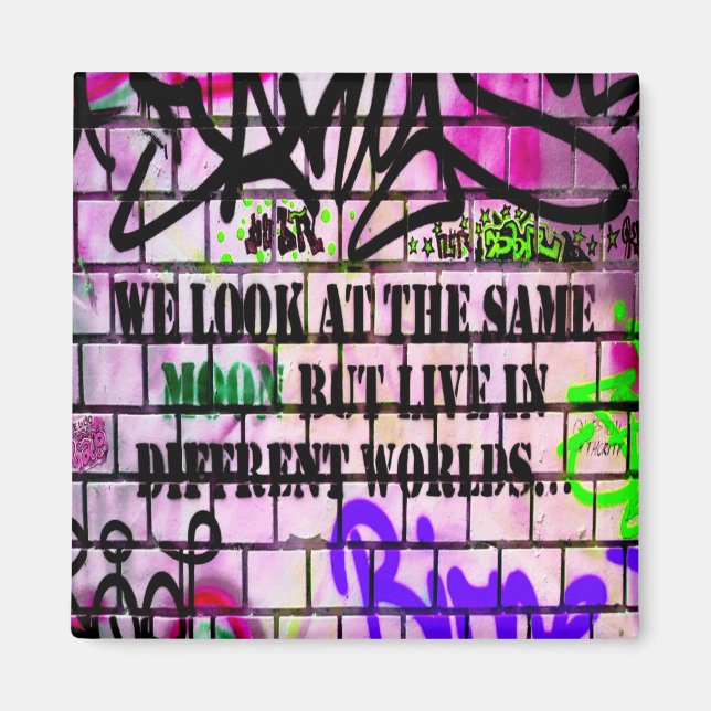 Same Moon Different Worlds Colourful Graffiti Magnet (Front)