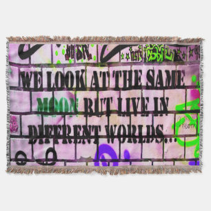Same Moon Different Worlds Colourful Graffiti Throw Blanket