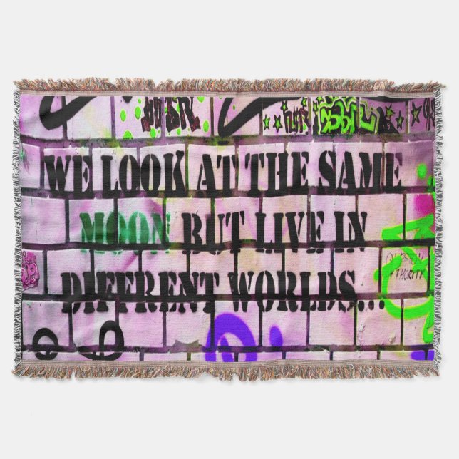 Same Moon Different Worlds Colourful Graffiti Throw Blanket (Front)