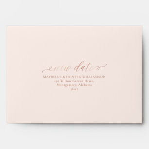 Same Plan New Date Black & Rose Gold Calligraphy Envelope