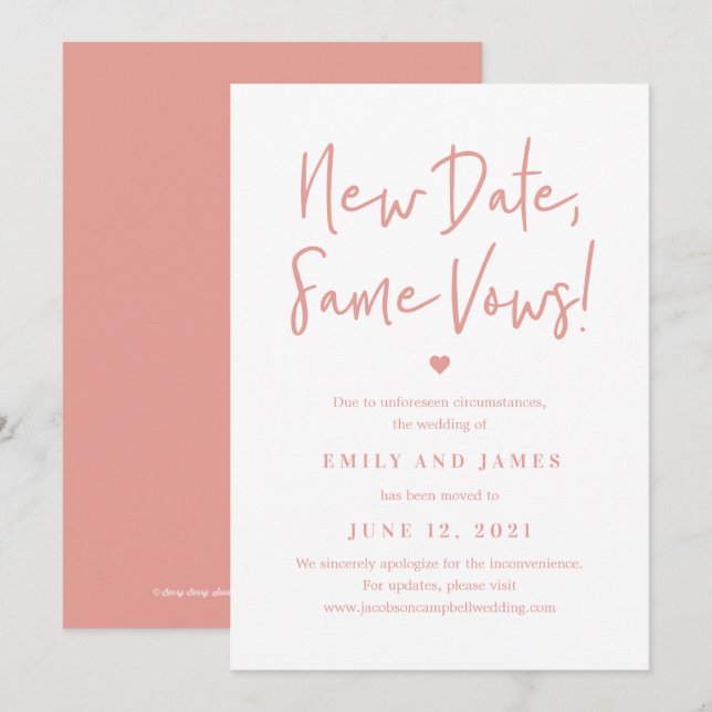 Same Vows EDITABLE COLOR Change The Date Card (Front/Back)