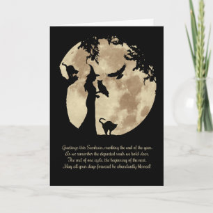 Samhain Blessings with Witch and Animals Card