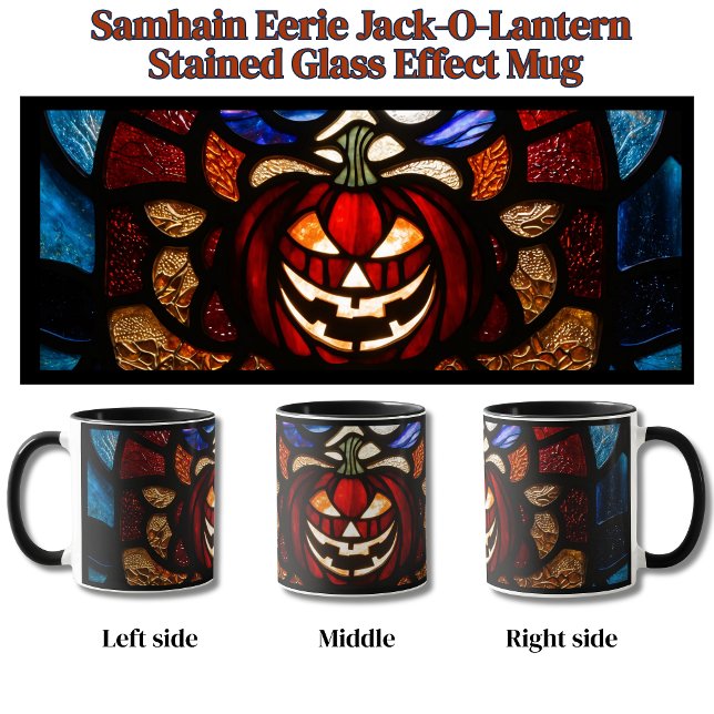 Samhain Eerie Jack-O-Lantern Stained Glass Effect Mug (Eerie Gothic Halloween Pumpkin Mug)