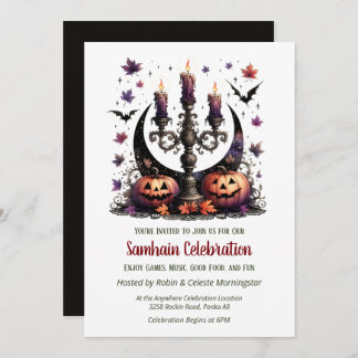 Samhain Moon Bats & Pumpkins Fall Halloween Party Invitation