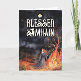 Samhain Night Fall Forest Pagan Bonfire Halloween Card