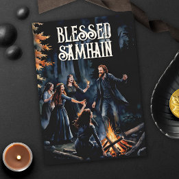 Samhain Night Fall Forest Pagan Bonfire Halloween Card