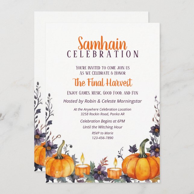 Samhain Party Fall Floral Pumpkins & Candles Invitation (Front/Back)