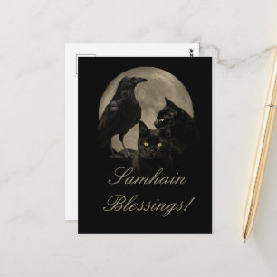 Samhain Raven and Black Cat Pagan Postcard