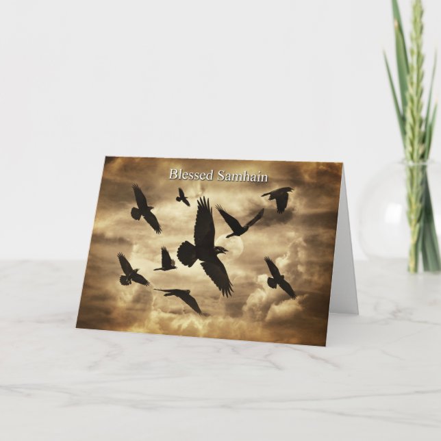 Samhain with Ravens and Poem Holiday Card (Front)