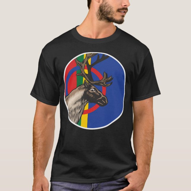 Sami Reindeer Saami National Animal Flag T-Shirt (Front)