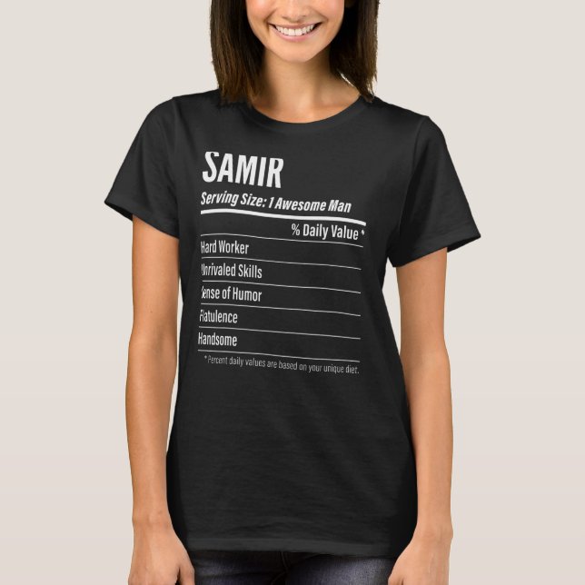 Samir Serving Size Nutrition Label Calories T-Shirt (Front)