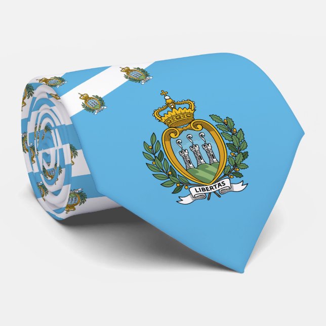 Sammarinese Flag & Coat of Arms ,San Marino Flag Tie (Rolled)