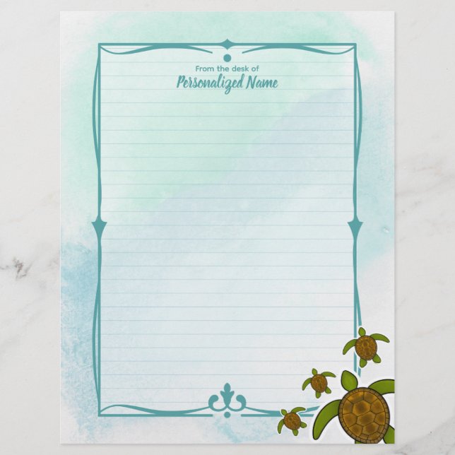 Sammy Sea Turtle Lined Custom Letterhead (Front)