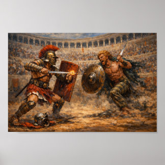 Samnite vs Gaul Gladiator Battle Acrylic Painting  Poster