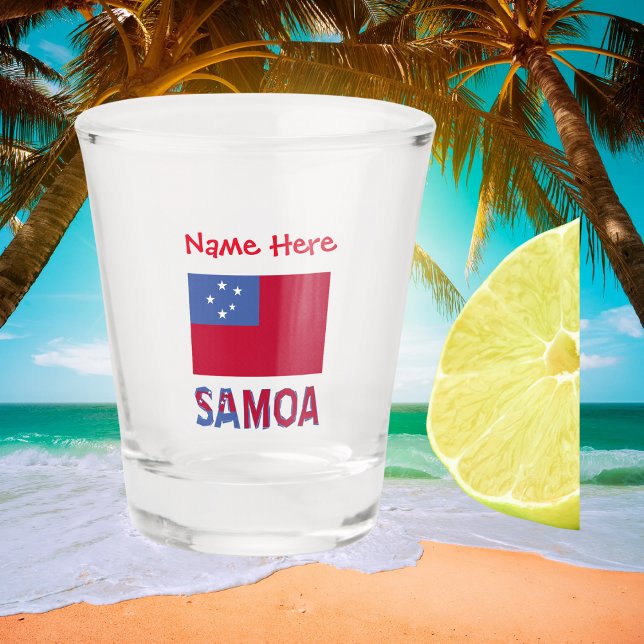 Samoa and Samoan Flag Red Personalisation  Shot Glass (Shot glass with the Samoan flag and the word SAMOA below in the flag colors. Add a name above in red)