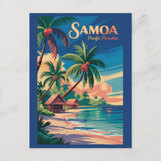 Samoa Beach Samoan Illustration Travel Art Vintage Postcard