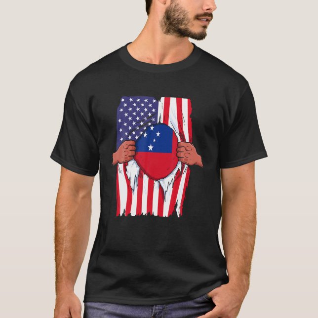 Samoa Flag Blood Inside Me Home Pride Samoan Ameri T-Shirt (Front)