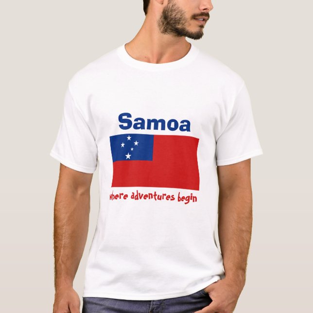Samoa Flag + Map + Text T-Shirt (Front)
