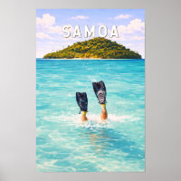 Samoa Illustration Travel Art Vintage