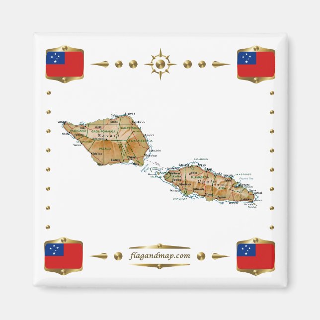 Samoa Map + Flags Magnet (Front)